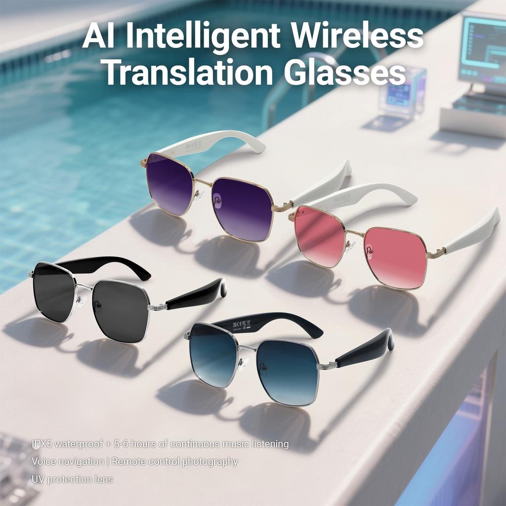 SACOSDING New Fashion Smart Glasses Anti-UV AI Voice Intelligent Translation Music Headphones Bluetooth Call Outdoor Sport Sunglasses