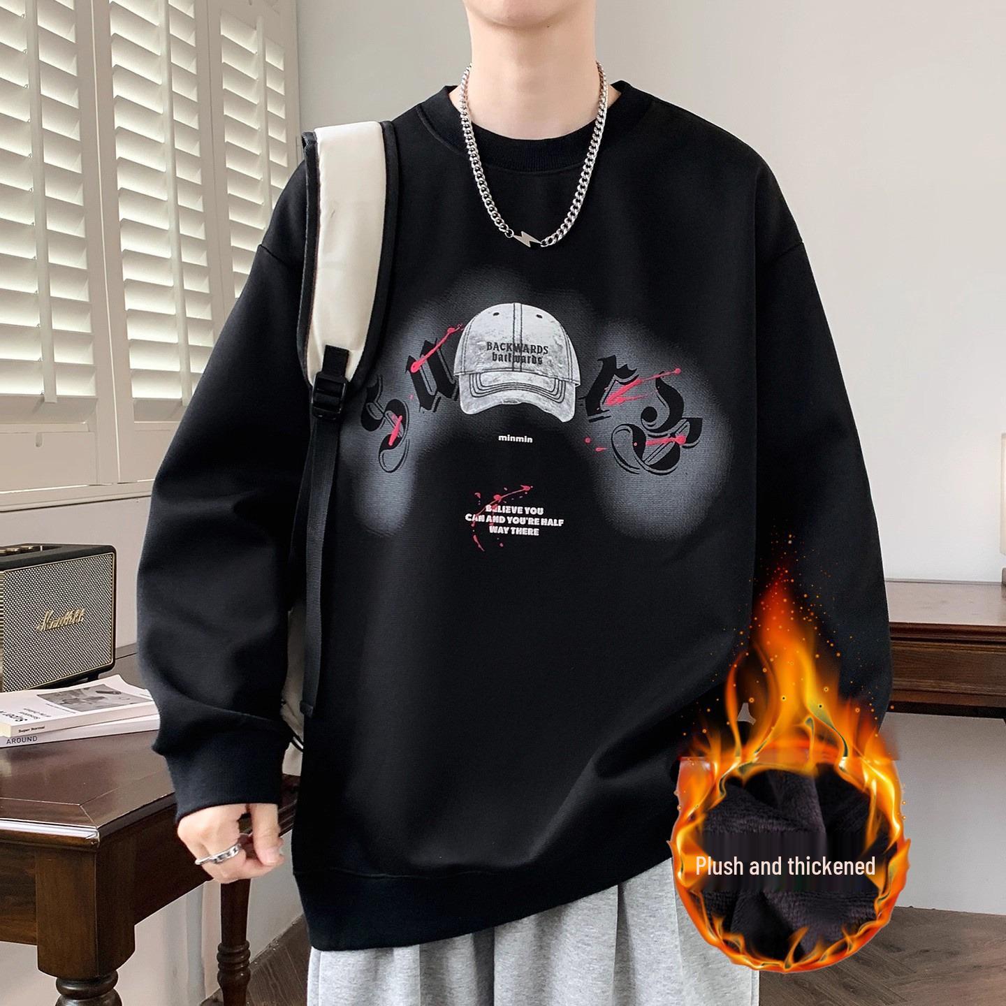 Men s Plus Size Fleece-Lined Casual Hoodie - Printed Autumn/Winter Trendy Style L for 105-120 kg