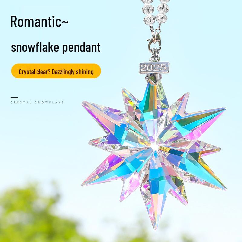 Creative Snowflake Hanging Ornament for Car Interior - Crystal Sunlight Catcher Decoration