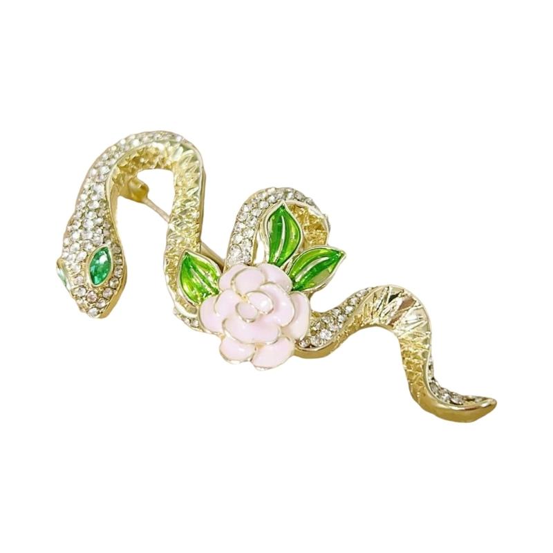 

Rhinestones Snake Brooch Stylish Camellia Pattern Brooch Alloys Unique Brooch for Parties and Special Occasion 1 зелёный