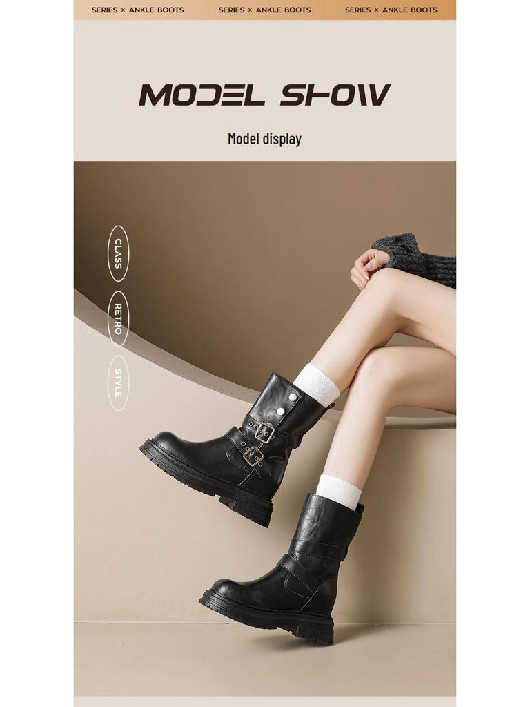 Augusden Women's Chunky Heel High Ankle Boots - Y2K Retro British Style, Thick-Soled, 2025 Collection