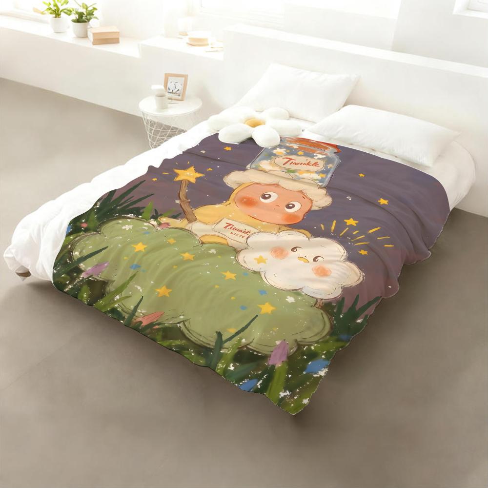 Cartoon Twinkle Twinkle Throw Flannel Throw Blanket: Soft Kid-Friendly Warm Anti-Static All Season Washable Couch Bed Home 75cmx90cm