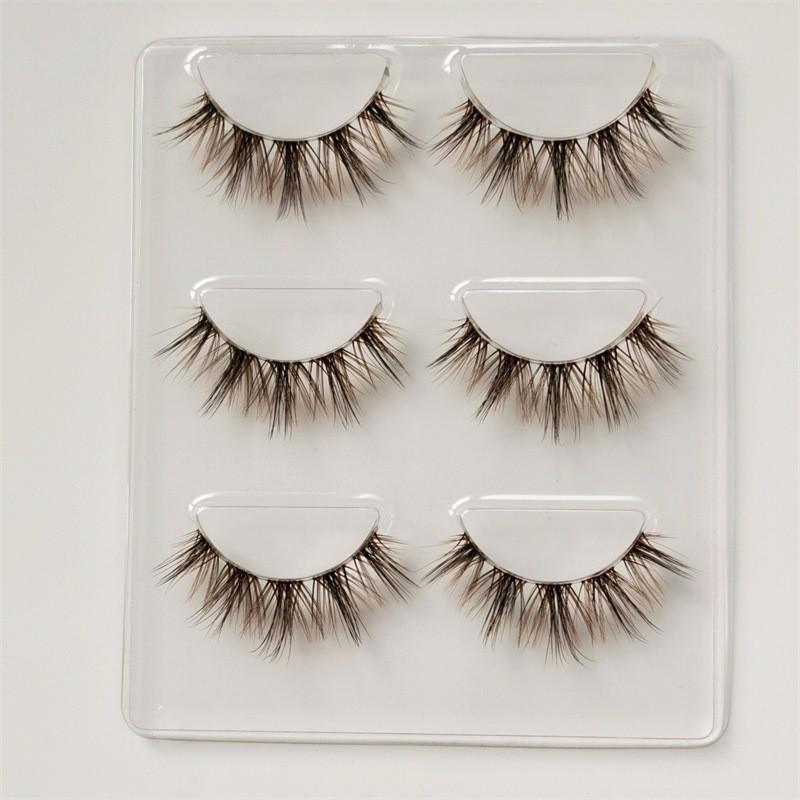 

GM35 Faux Mink Black-Brown False Eyelashes: European/American Style, Transparent Band, Curled Clusters, Soft Band for Stage Makeup