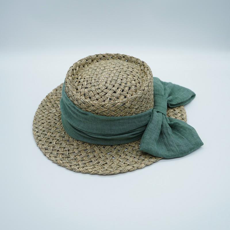 Japanese Retro Japanese Salty Grass Seaweed Woven Flat Top Top Top Top Hat Women'S Summer Shading Vacation Panama French Straw Hat