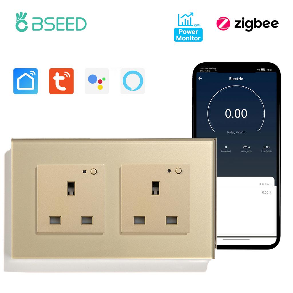 BSEED Zigbee Single UK Smart Socket Double Intelligent Wall Sockets Triple Electric Outlets Tuya Smart Life Alexa Control 13A