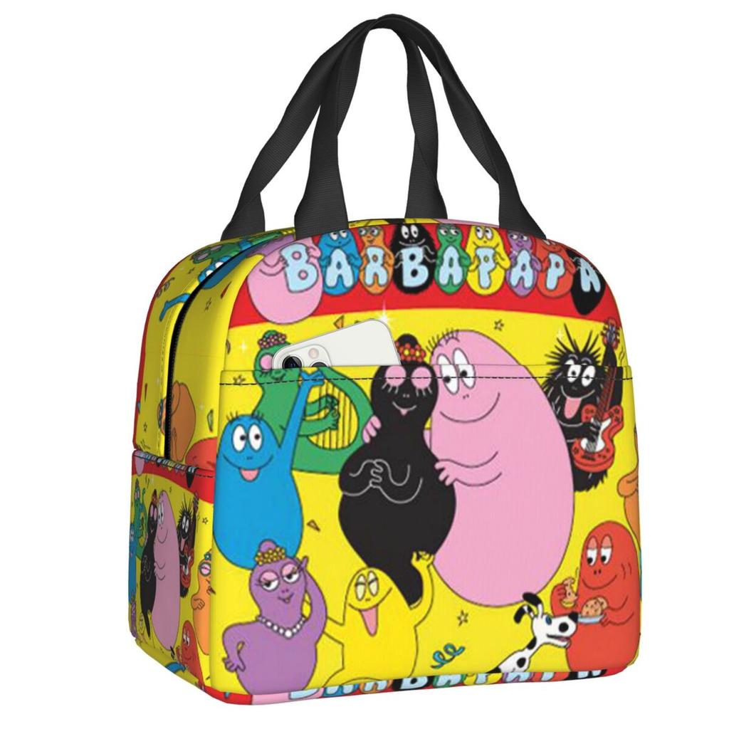 Custom Barbapapa Insulated Lunch Bag for Women Leakproof Cartoon Animated Film Cooler Thermal Bento Box Office Picnic Travel