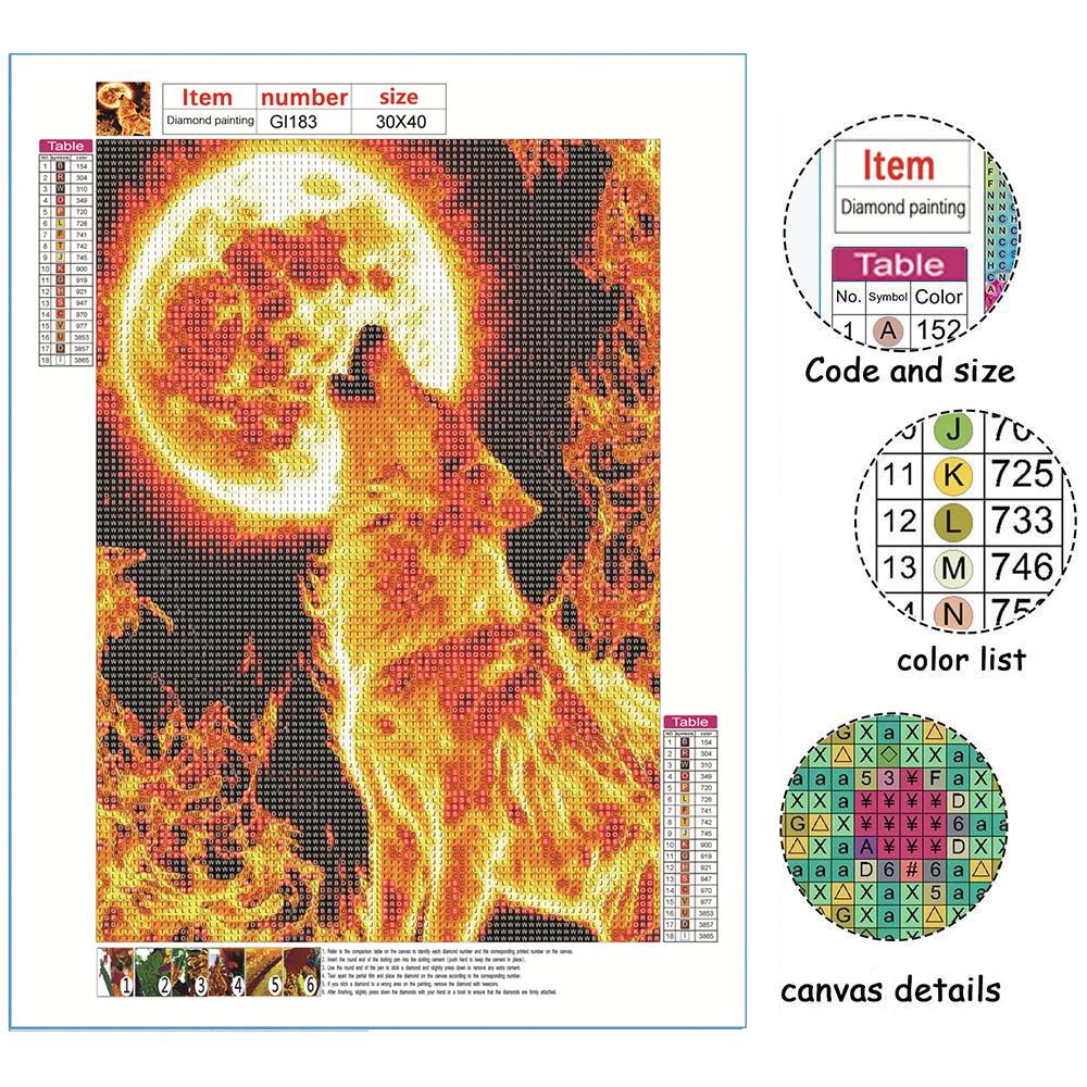 5D Diy Diamond Painting Fire of The Wolf Cross Stitch Set Full Diamond Embroidery Mosaic Art Picture of Rhinestones Decor Gift
