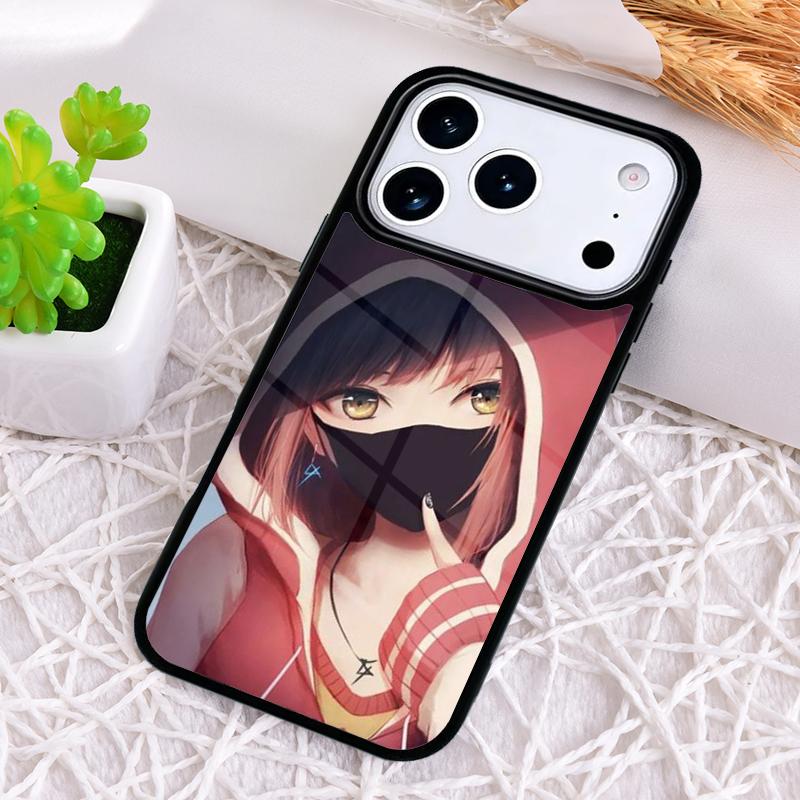 Anime Girl Mask Phone Case for iPhone 17 Air 16 15 11 12 14 13 Pro Max Shockproof Cover