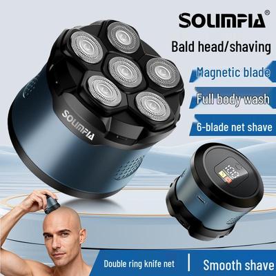 Men's Magnetic Six-Blade Electric Head Shaver, Waterproof Self-Hair Clipper