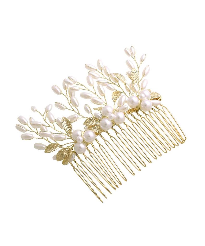VINGTAINE Hair Comb with and Flower Perfect for Large Hair Popular and Trendy Pearl, Leaf, Design, Weddings, Accessories, Gift, H7681-