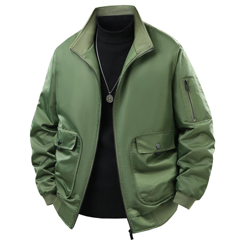 Men's Casual Jacket, Workwear, Multi Bag Flight Suit Jacket, Stand Up Collar, Versatile and Casual