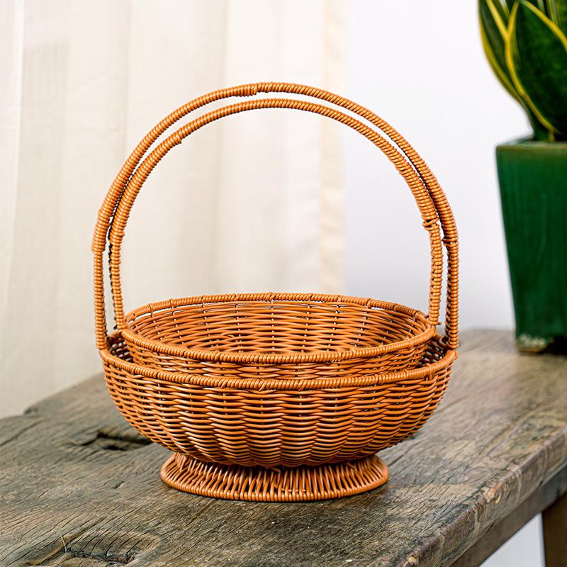 Carrying Basket Outdoor Picnic Fruit High Foot Rattan Simple Household Grocery Shopping Decoration Storage Woven Gift Basket