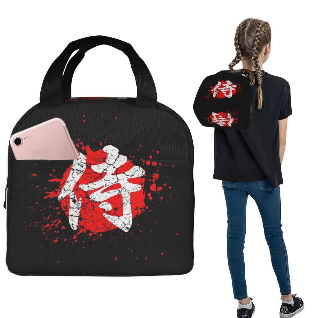 Japanese Bushido Samurai Characters Insulated Lunch Bag for Women Kids Leakproof Food Boxes Thermal Lunch Box Tote
