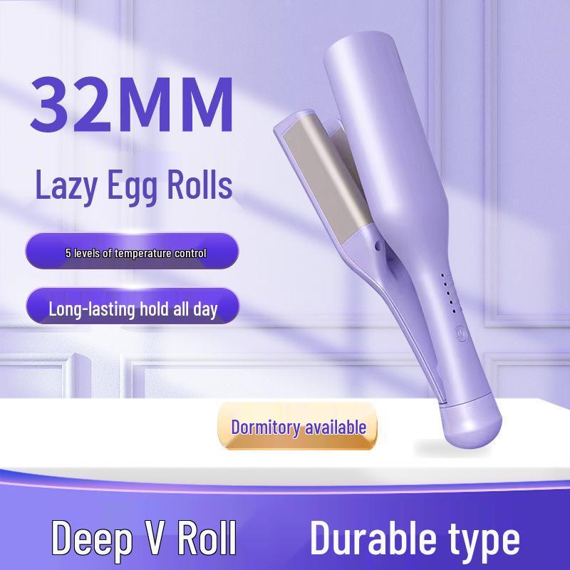 32mm Large Curling Iron: French Deep V Egg Roll & Big Wave Perming Tool Purple UK Standard