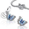 Blue Butterfly & Quote Double Dangle Charm Beads Dangle Fit Original Copper Bracelet Necklace Beads For Diy Jewelry Women Gift