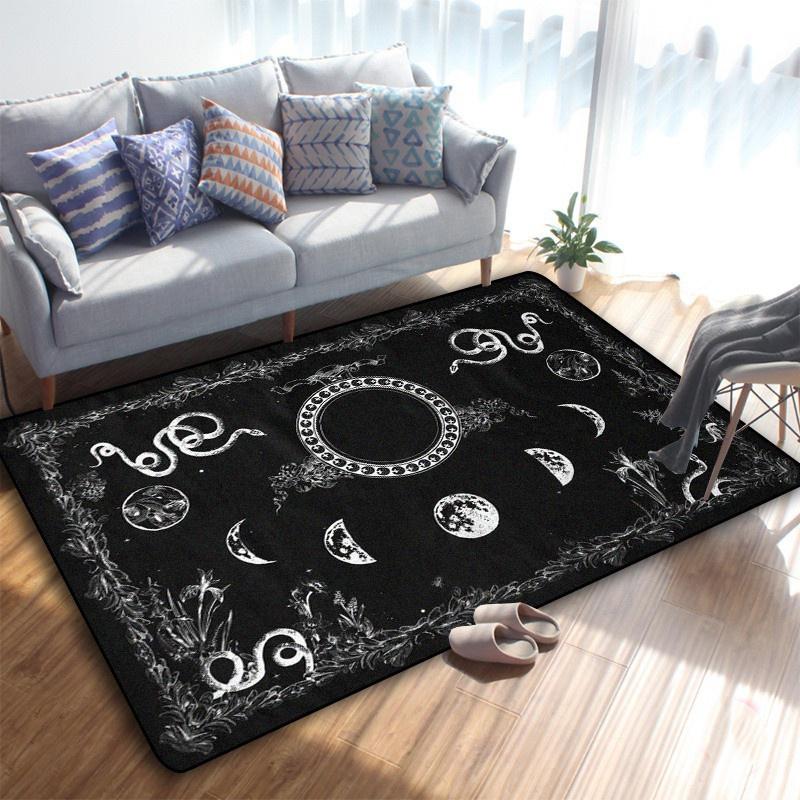 Moon and Pentacle Altar or Tarot Witch Gothic Rug Floor Rug, Queen Size Rug, Living Room Bedroom Rug, Bathroom Rug
