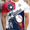 Men's Vibrant 3D Baseball Graphic T-Shirt - Casual Polyester, Stretch Knit, Round Neck, Short Sleeve, Regular