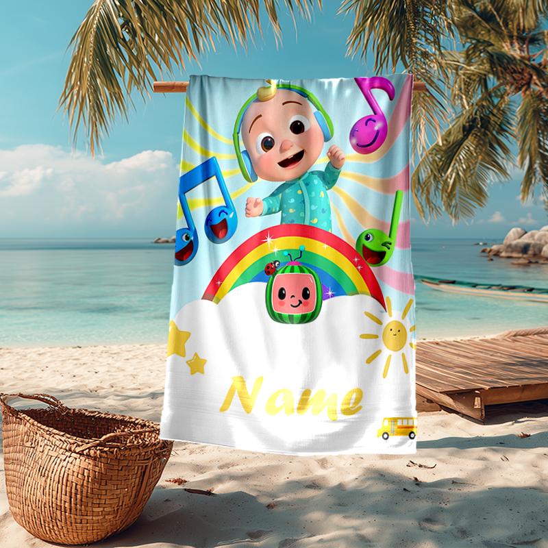 Custom Name Ultra-Soft Beach Towel with CoComelon Theme,Ideal for Pool - Camping, Diving - Perfect Travel Essential, Vibrant Beach Towel.