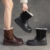 Johnature Retro Wool Warm Short Boots Genuine Leather Round Toe Side Zipper Thick Bottom Women's Shoes
