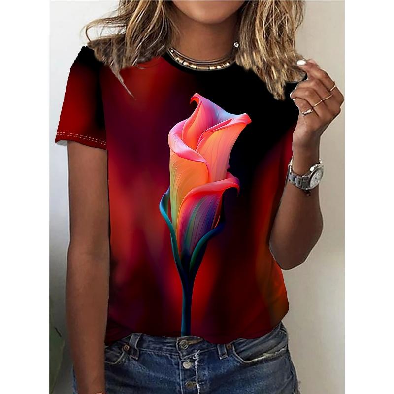 3D Printed Flower Plants T Shirt For Women Butterfly Graphic Short Sleeves Summer Street O-Neck Tees Tops Loose T-Shirts