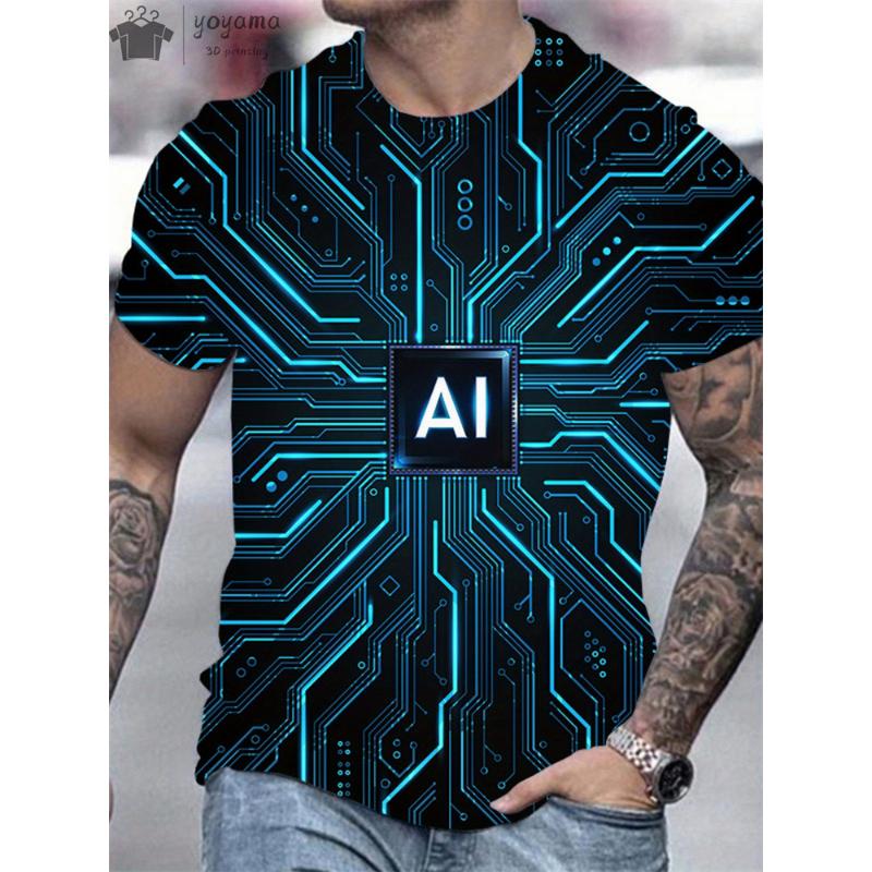 Summer Men Circuit Board Electronic Chip Cpu Creative Graphics 3d Printing T-Shirt Fashion O NECK Short Sleeve Oversized T-shirt