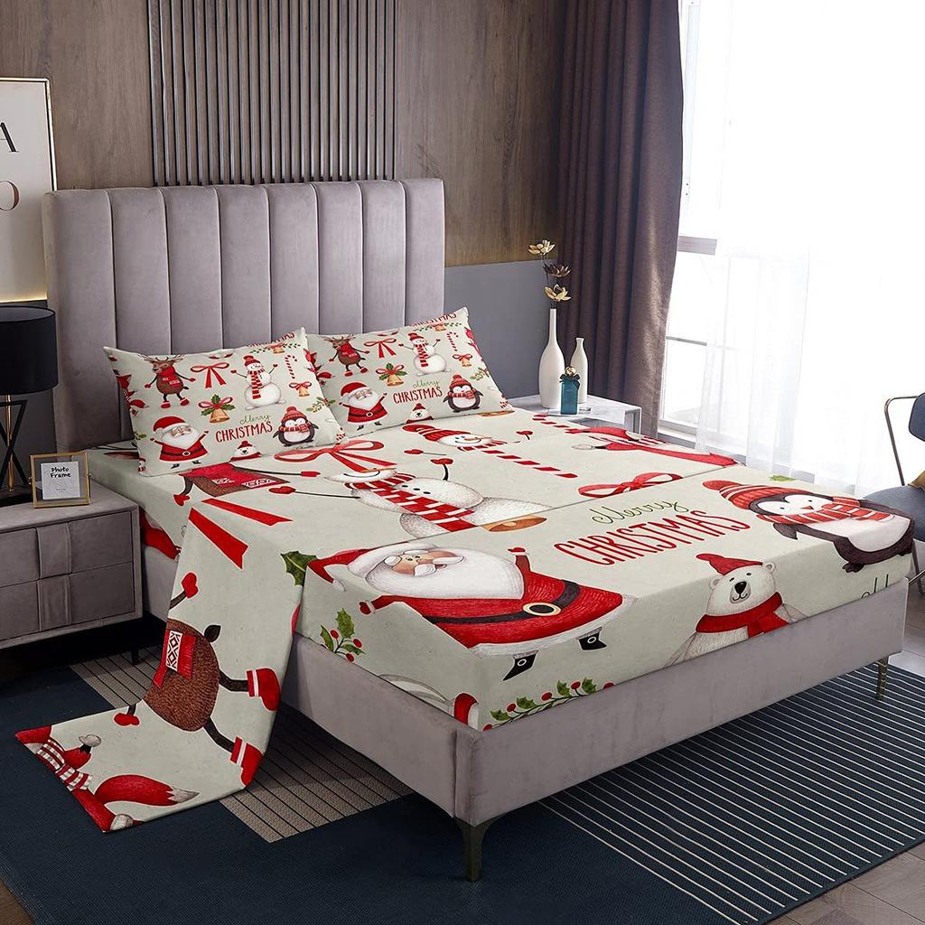 Christmas atmosphere theme pattern mattress four-piece bedding set bedroom dormitory bedding decoration