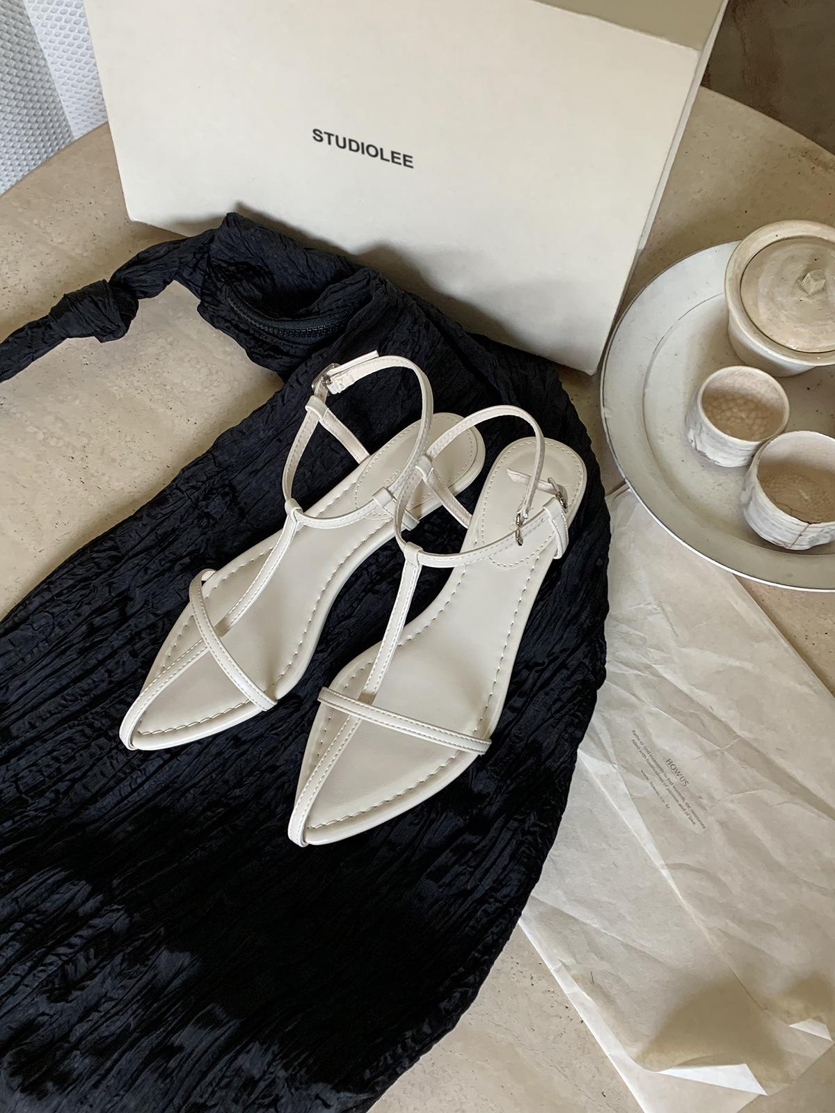 

~ Temperament wedge heel pointed head personalized high heels one word thin strap open toe buckle sandals women 40