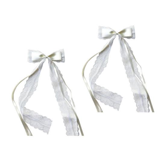 2Pcs Hairpin Embroidery Lace Pattern Ribbon Bow Hair Clip Color Matching Non-Damaging Rounded Hair Pin Hairstyle Accessory