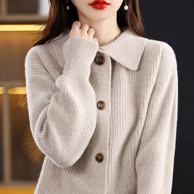 Wool Knitted Top Thick Coat Loose and Simple Fashion Sweater Women's Autumn and Winter New Doll Neck Cardigan