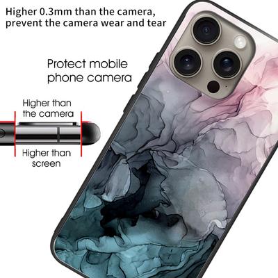 For iPhone 16 Pro Max Case Artistic Marble Pattern Tempered Glass Shockproof Phone Cover