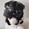PU Leather Rivet Punk Cap Dark Retro Painter Hat Harajuku Gothic Spike Cap  Headdress