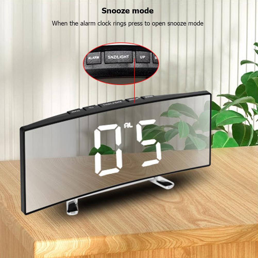 Mirror LED Digital Clock Creative Digital Alarm Clock 6inch Large Display USB Charging/Battery Powered Bedside Table Clock