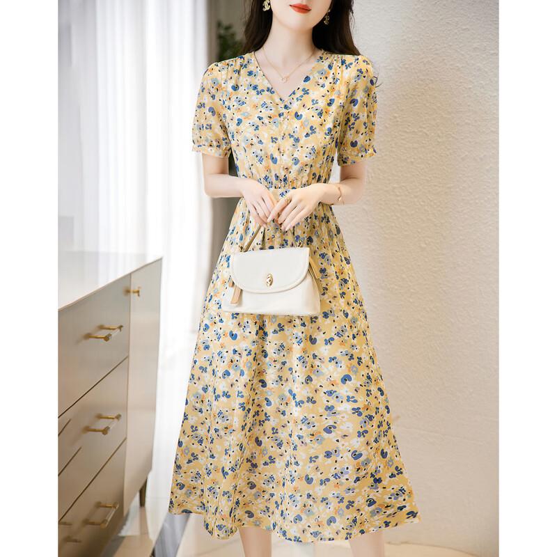 Demana Summer V-Neck Floral Print Mid-Length Tea Dress