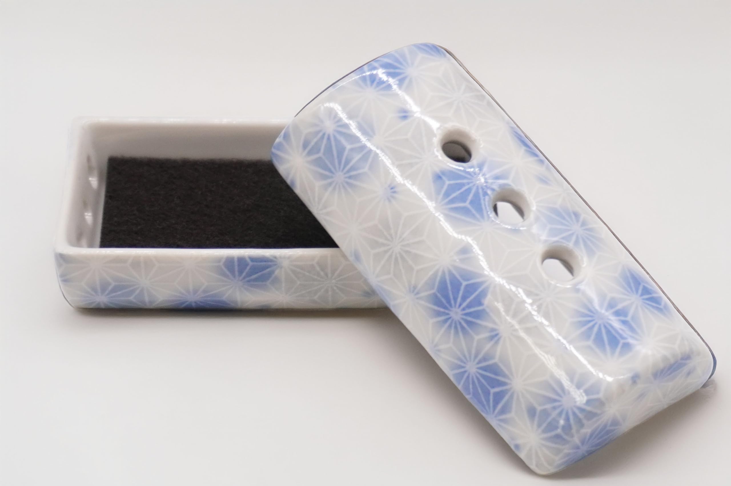 

Horizontal Cylindrical Incense Burner, for Laying Incense Sticks, Made in Japan, Mino Ware, Irodori Sashiko Blue, for Yoga, Meditation, Mindfulness,