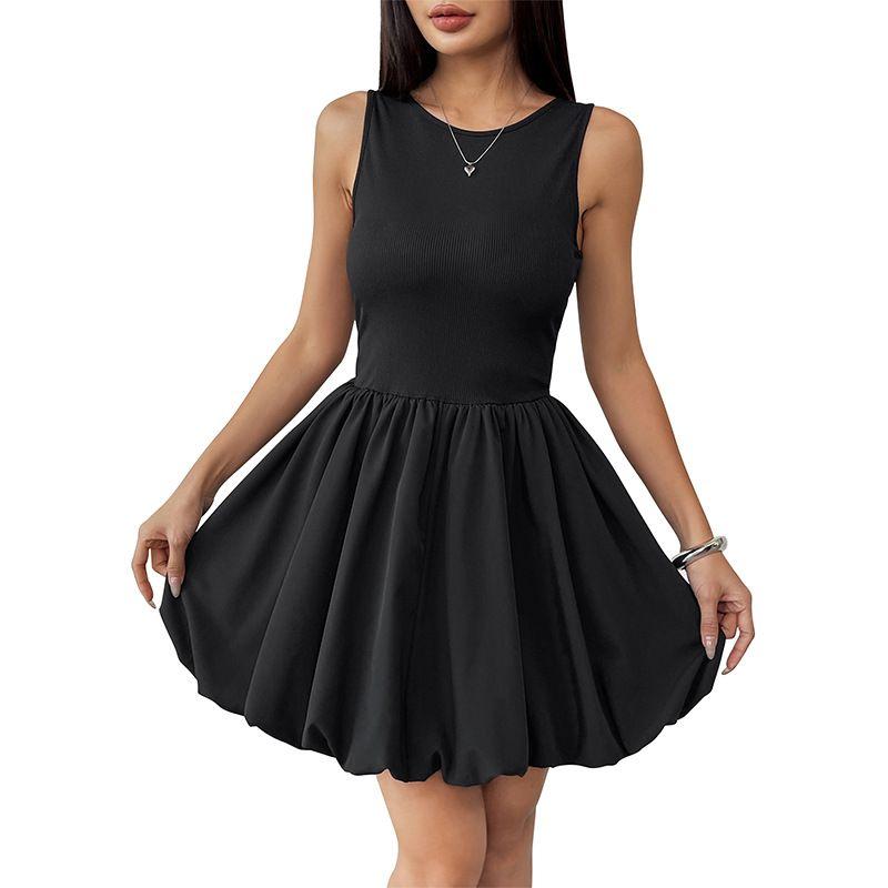 Vest Dress2025 Women's New Summer Sleeveless Open Back Bud Short Skirt Stitching Ruffle Vest Dress
