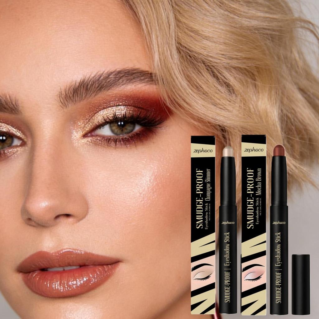 2PCS Vibrant  Eyeshadow Stick Long-Lasting Shimmery and Glittery Eye Makeup Easy-to-Apply Smudge-Proof and Waterproof Eye Shadow Pencil