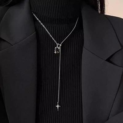 Four-Point Zircon Star Cross Tassel Necklace - Women's Autumn/Winter Trendy Chain for Hot Girl Style