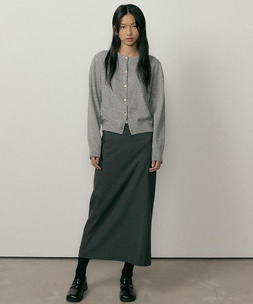 Lingseoul Gold Button Knit Cardigan-Gray