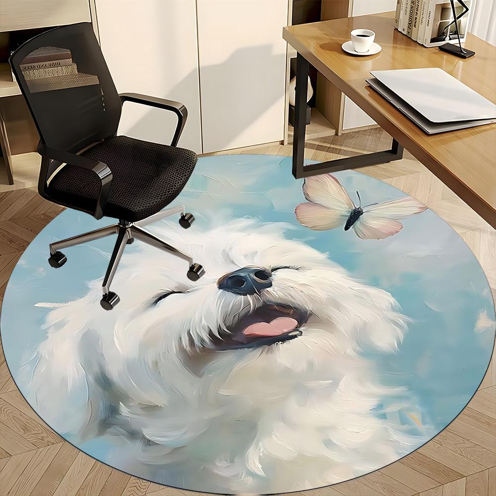 1PC Puppy Butterfly Office Round Area Rug, Mat Suitable ForOffice, Under Office Chairs Bedroom Living Room Home Decor, Room Deco