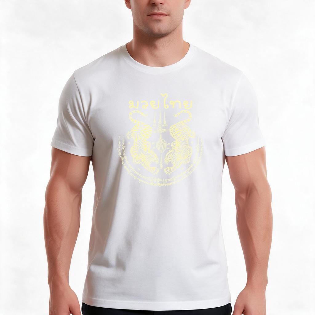 Muay Thai With Thai Traditional Art Of Talisman Tiger Leap Tiger Pairs Tshirt Summer Casual Cotton Tee Unisex Men Women