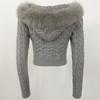 OFTBUY Soft Winter Real Fox Fur Autumn Warm Knitted Coat Short Zipper Hooded Women Jacket Casual Sweater Jacket Slim Lady Elegant Wholesale
