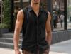 Camicia da uomo casual europea senza maniche in lino con bavero