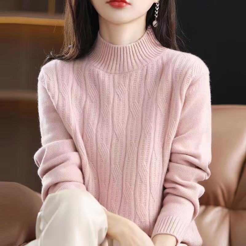 Einfarbiger, schlichter Pullover mit Stehkragen, vielseitiges langärmliges Strickoberteil für Herbst und Winter, Damenbekleidung