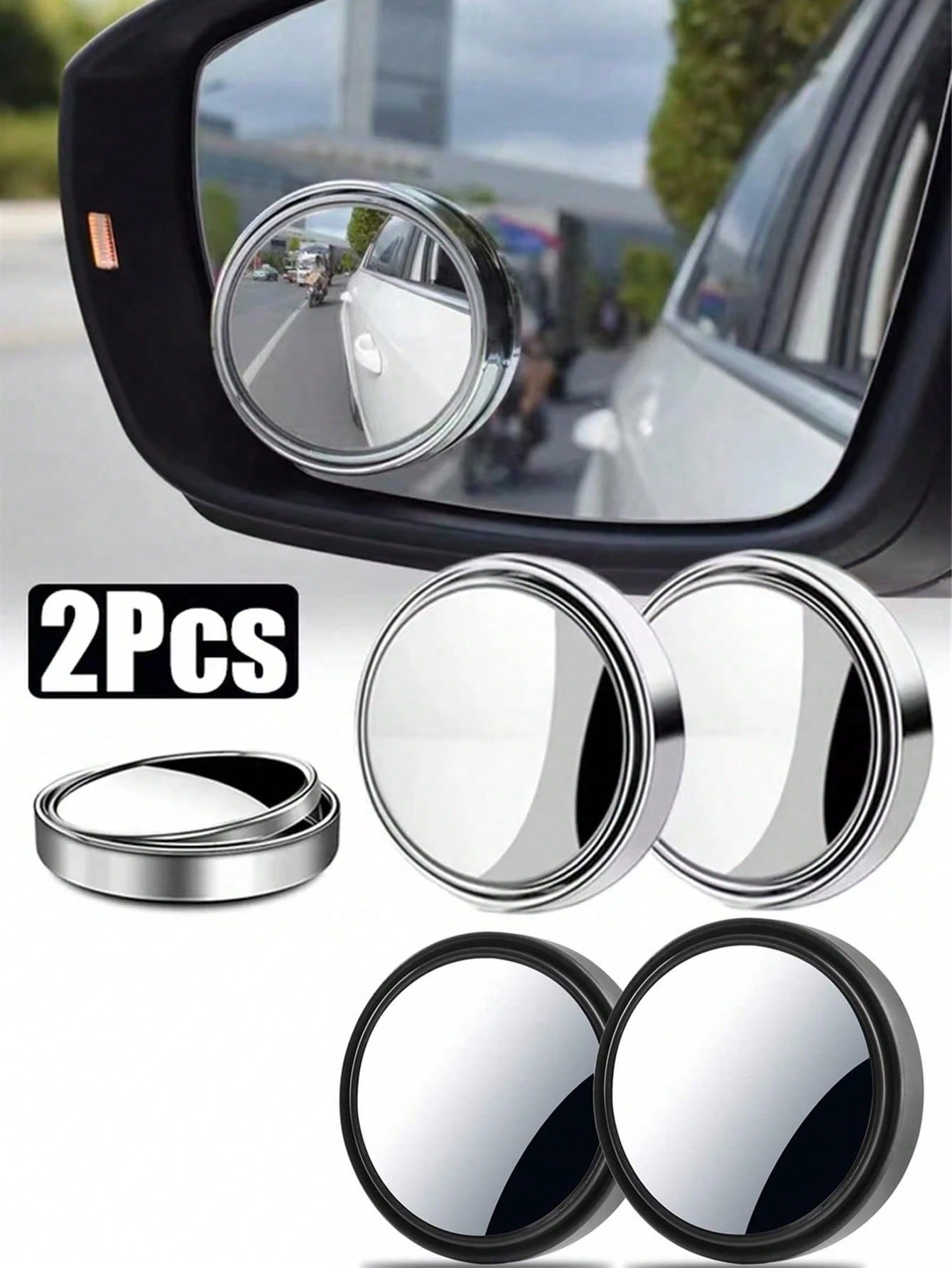 

2Pcs 360 Degree Adjustable Round Car Blind Spot Mirror, Wide Angle Convex Rearview Auxiliary Mirror United States