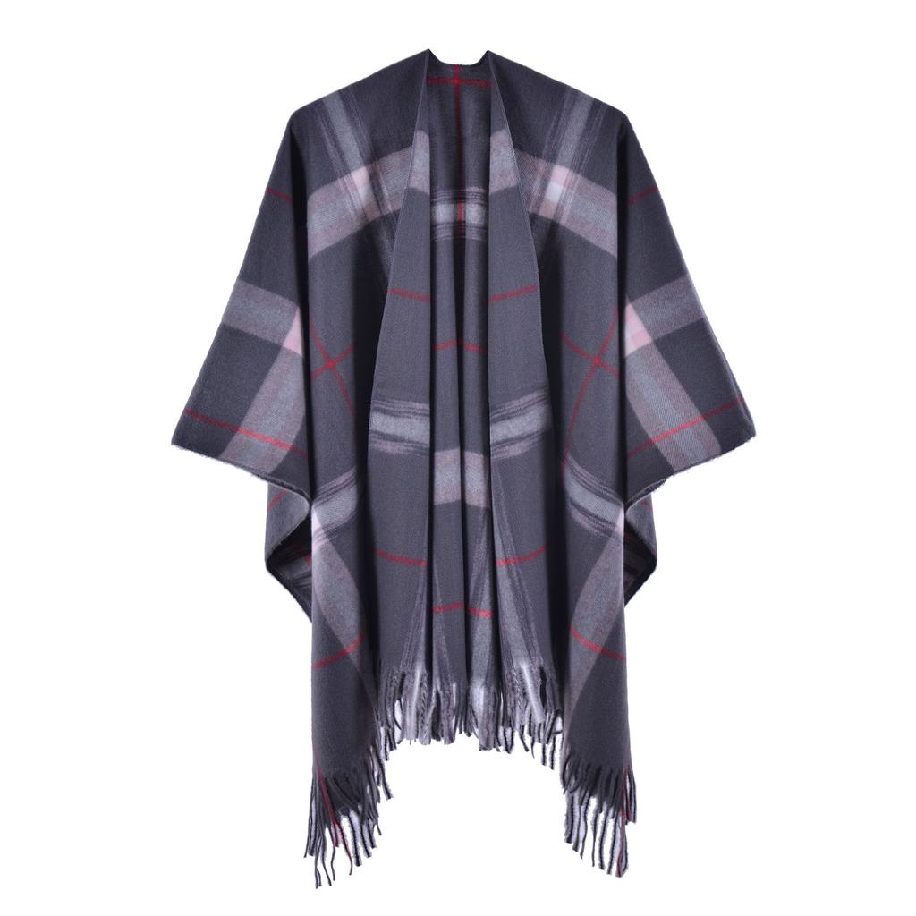 Solid Color Imitation Cashmere Large Split Shawl, Popular, Warm Monochrome Cape, Plain Cape