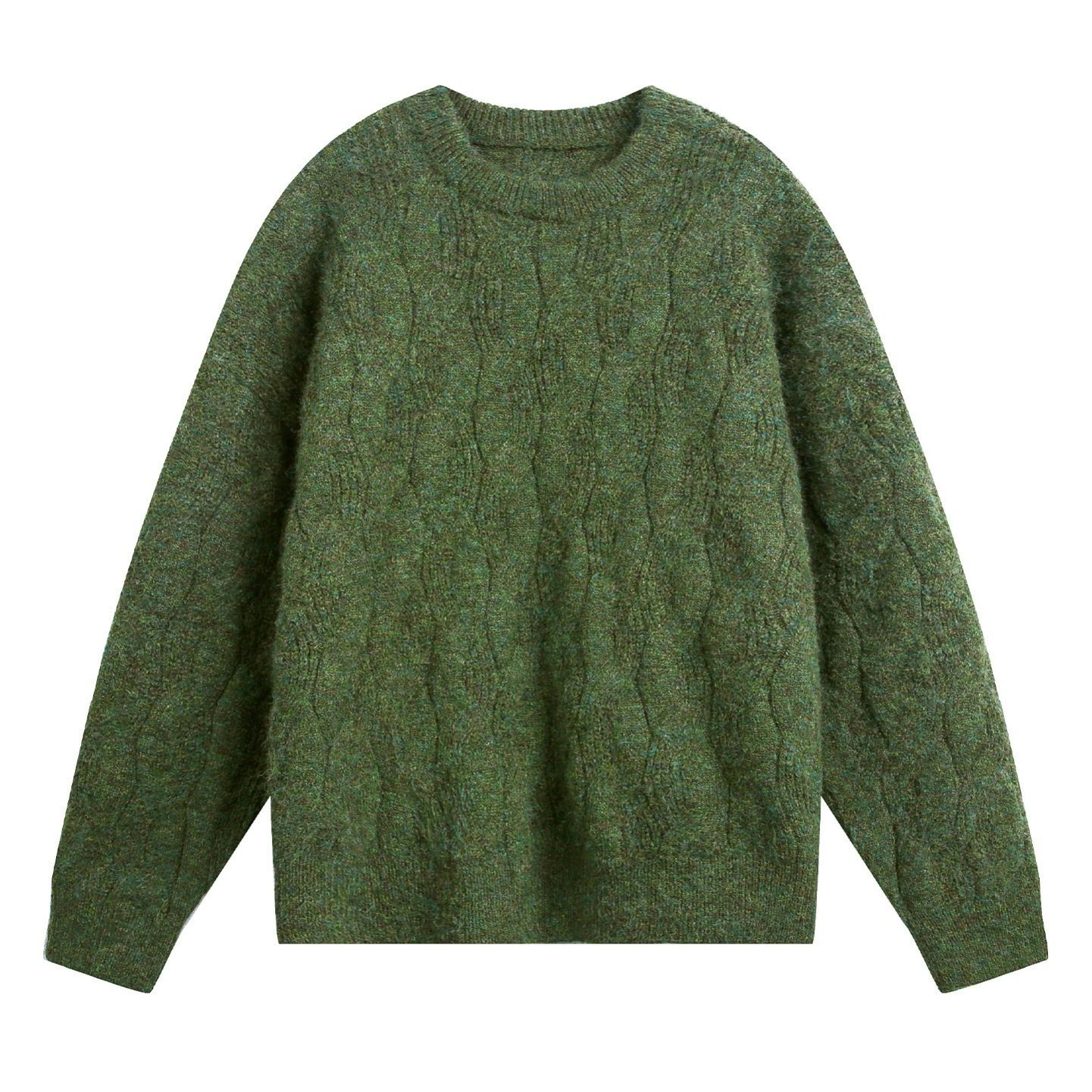 

Heavy-duty Thickened Texture Twisted Solid Color Round Neck Sweater Men s Autumn and Winter Soft Waxy Texture Retro Loose Knit Sweater Jacket XXXL