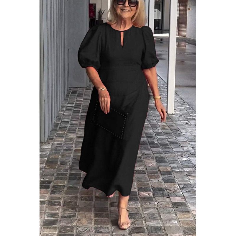 

Solid Color Loose Casual round Neck Dress Loose-Fitting Casual round-Neck Dress Black S