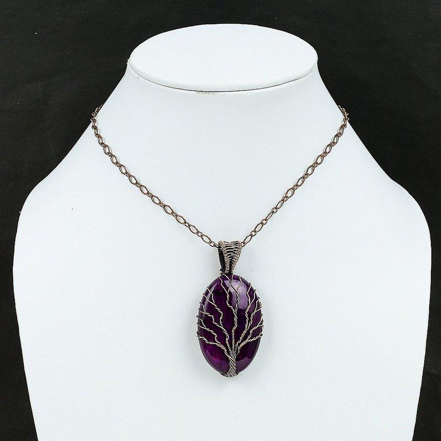 Natural Purple Labradorite Gemstone Copper Wire Wrap Gift Pendant 2.17" m6M07