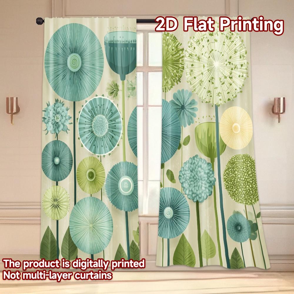 Set Of 2 Modern Flat Printing Curtains Without Rod Floral Pattern Soft Colors Fashionable Curtainments During Saint Curtain Polyester
