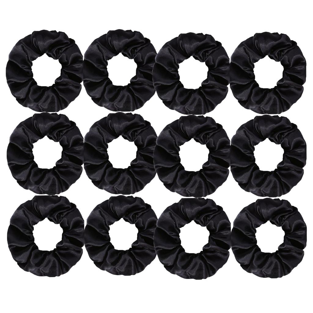 12pcs New Satin Fabric Sausage Loop Hair Rings Set Solid Colour Fabric Loop Hair Rope Hair Scrunchies Scrunchy Black Coffee